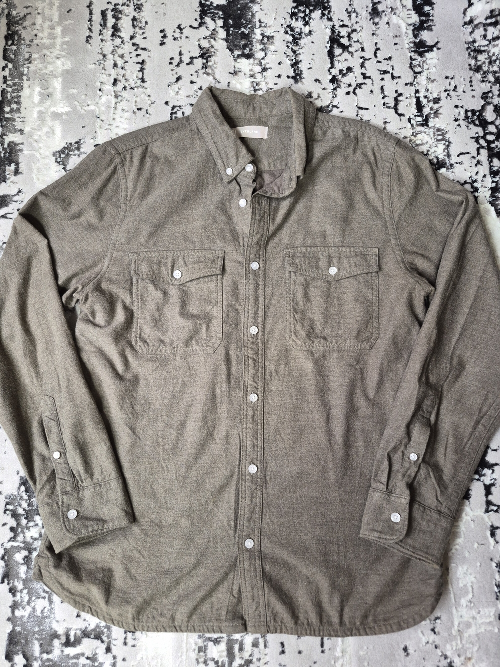 Everlane Flannel Boyfriend Vintage Wash Tencel Utility BUTTON DOWN Shirt khaki L